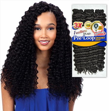 Freetress Braid 3X Pre Loop Crochet Deep Twist 16" Braiding Hair Synthetic